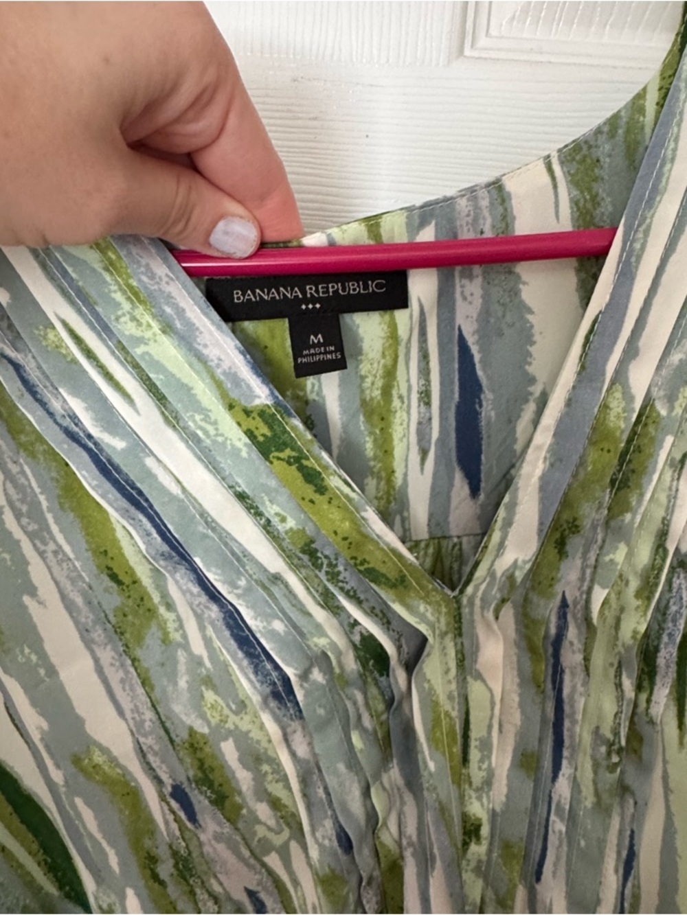 Banana Republic V-Neck Green Watercolor Midi Dress medium - Picture 3 of 6